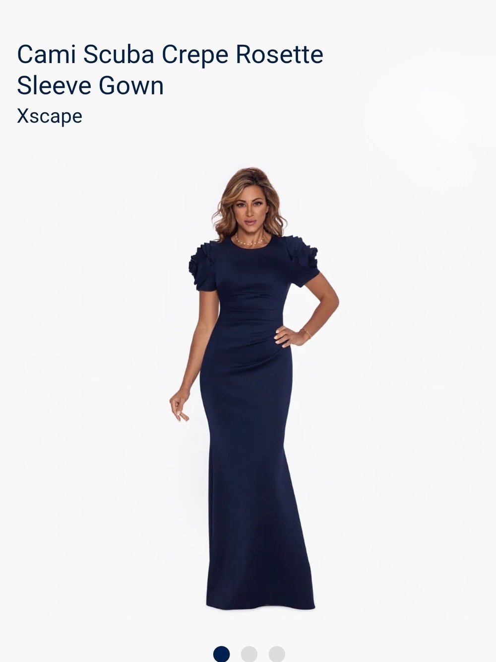 Xscape Navy Cami Scuba Crepe Rosette Sleeve Gown